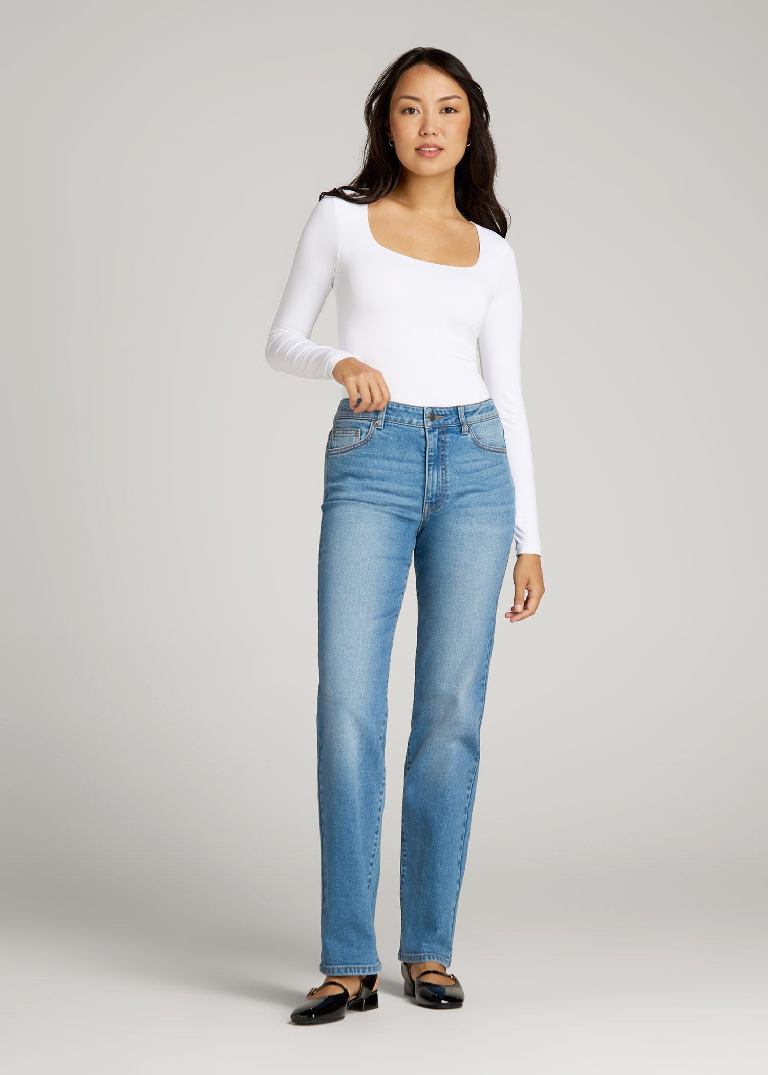 Harper High-Rise Straight Stretch Jeans for Tall Women in Colorado Blue