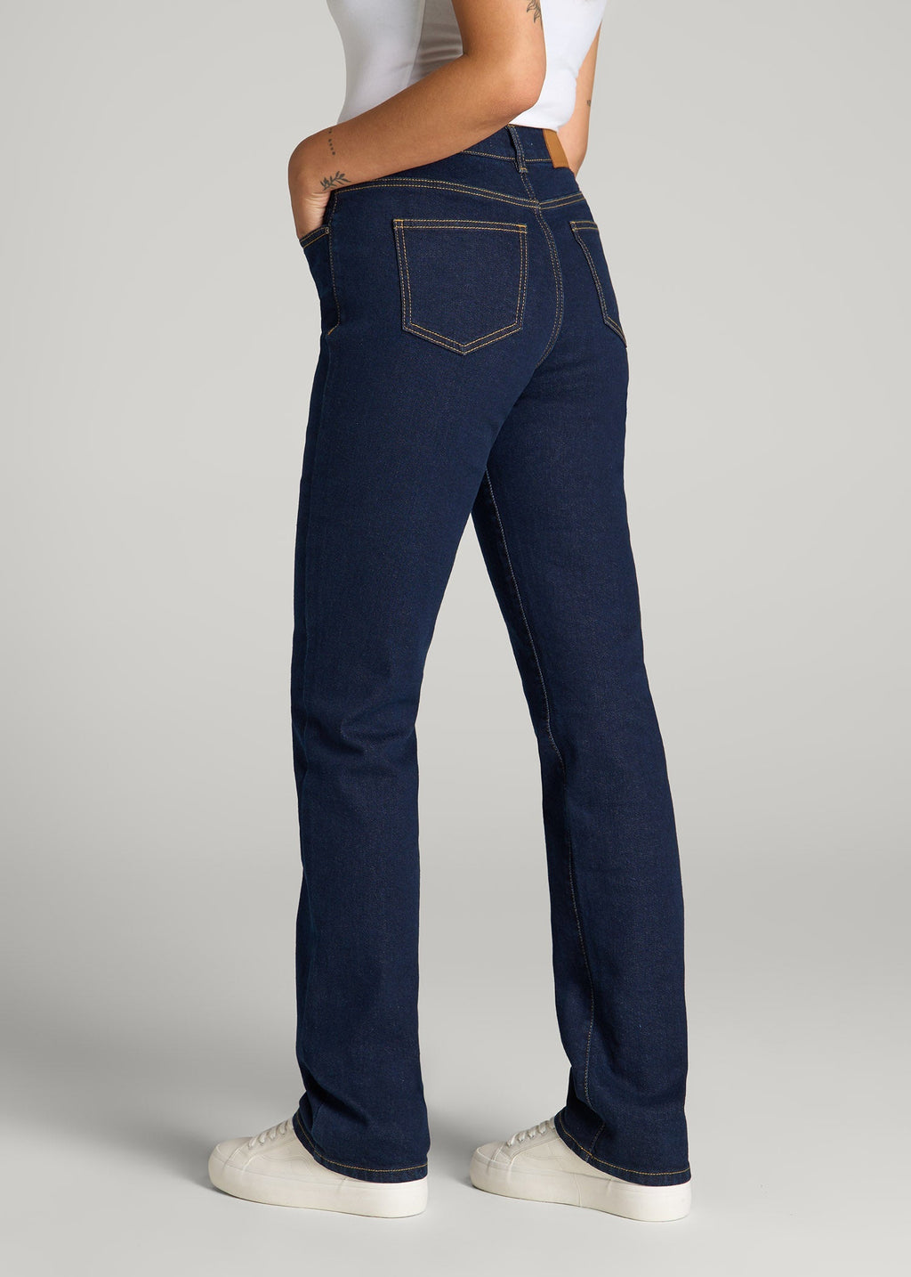 Harper High-Rise Straight Stretch Jeans for Tall Women in Ink Blue