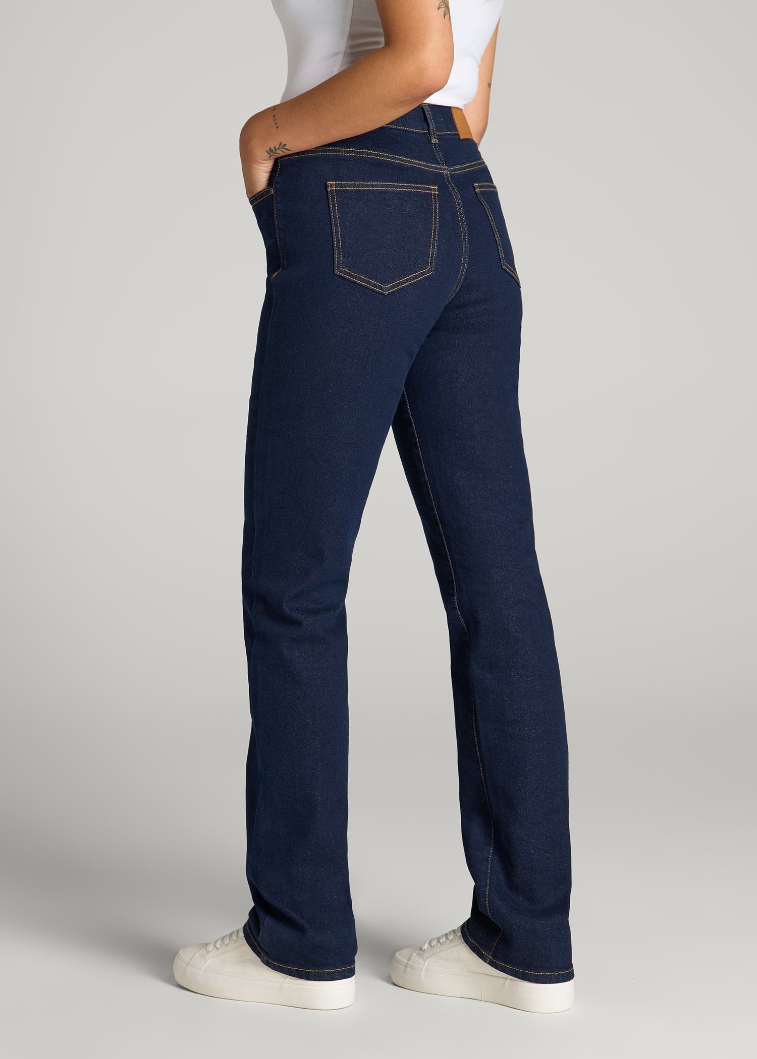 Harper High-Rise Straight Stretch Jeans for Tall Women in Ink Blue