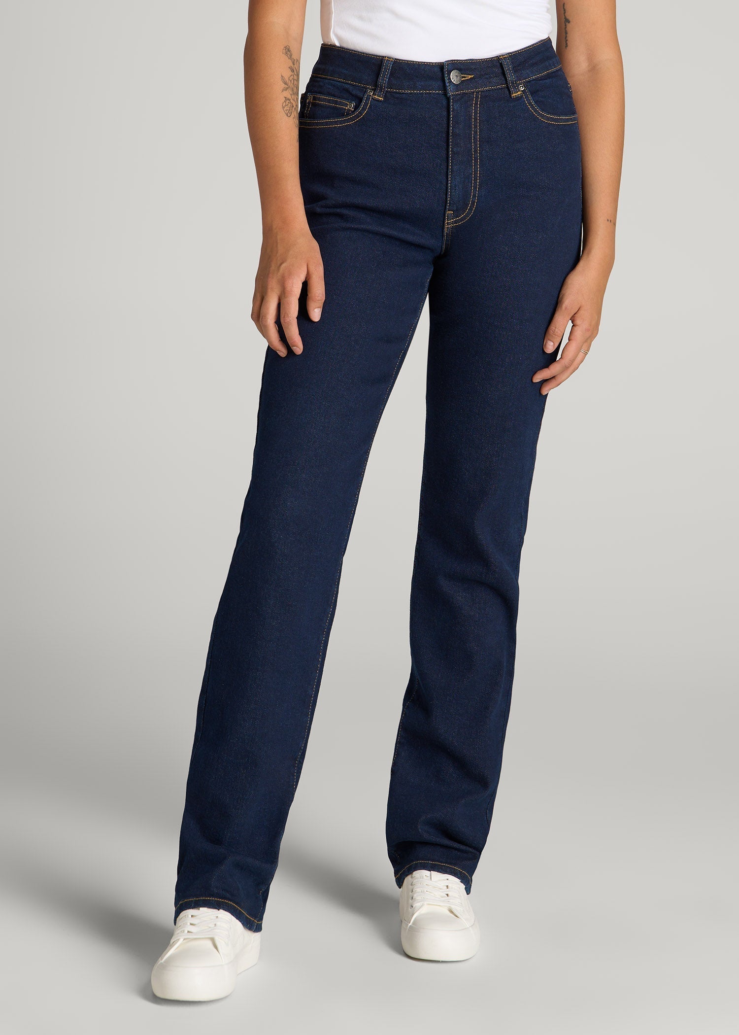 Harper High-Rise Straight Stretch Jeans for Tall Women in Ink Blue
