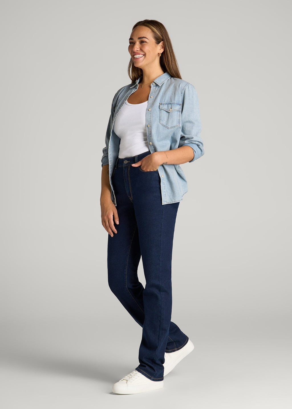 Harper High-Rise Straight Stretch Jeans for Tall Women in Ink Blue