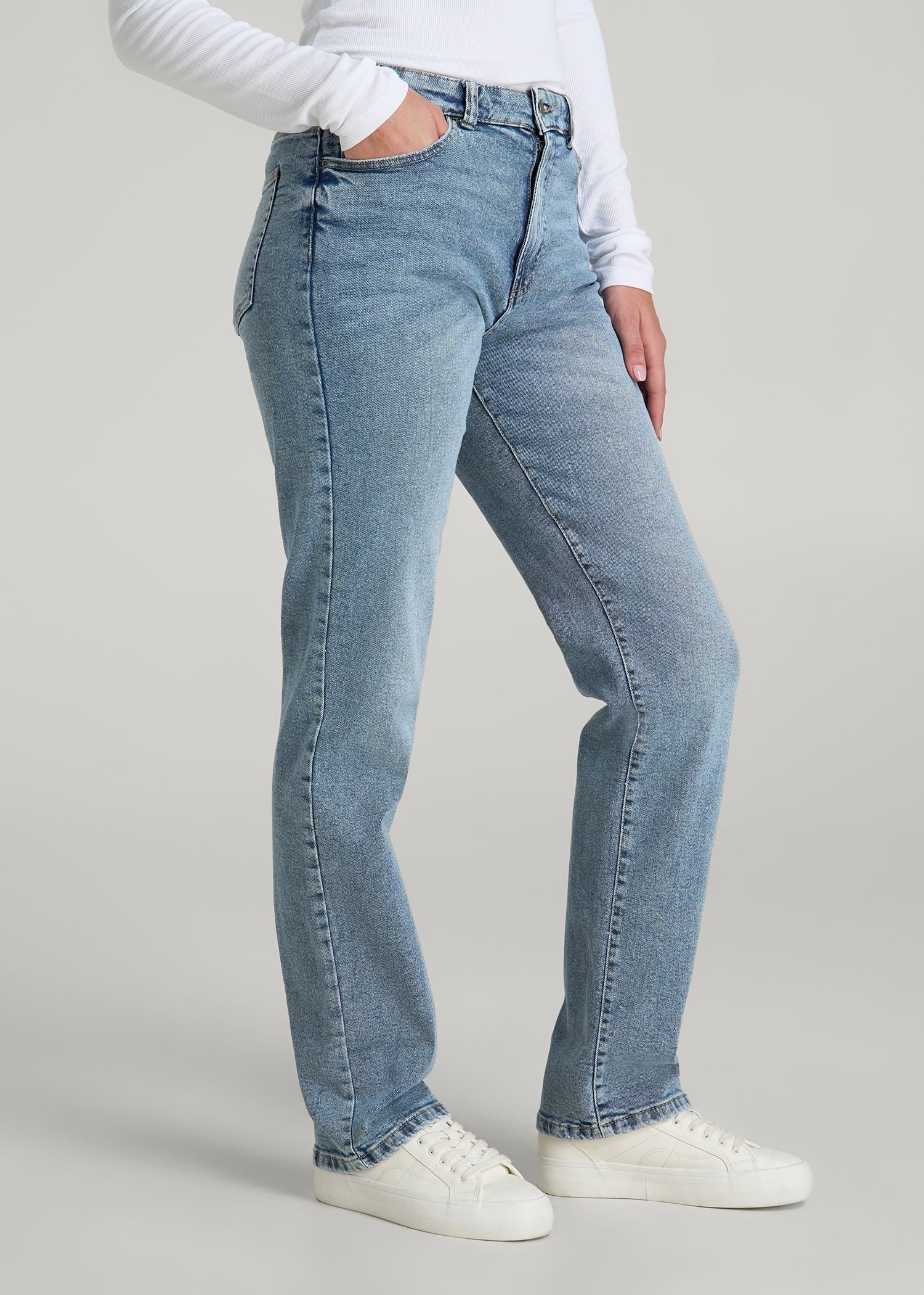 Harper High-Rise Straight Stretch Jeans for Tall Women in Perfect Blue