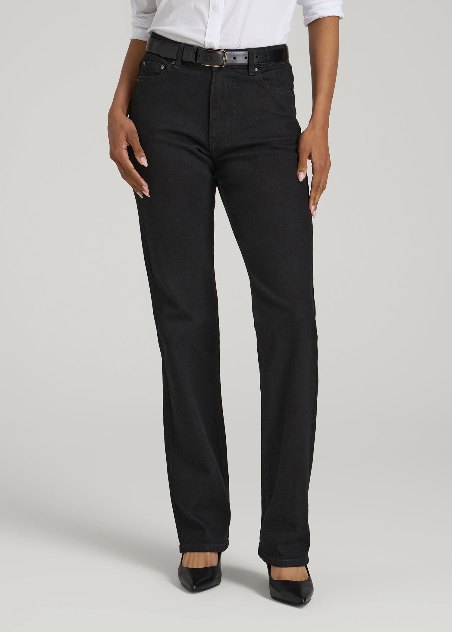 Harper High-Rise Straight Stretch Jeans for Tall Women in Black