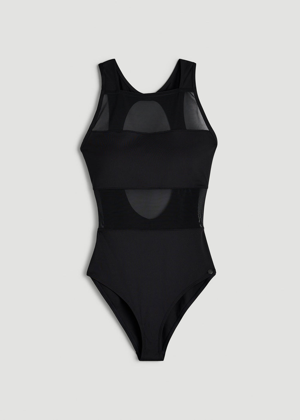 High Neck Mesh One Piece Swimsuit for Tall Women in Deep Black