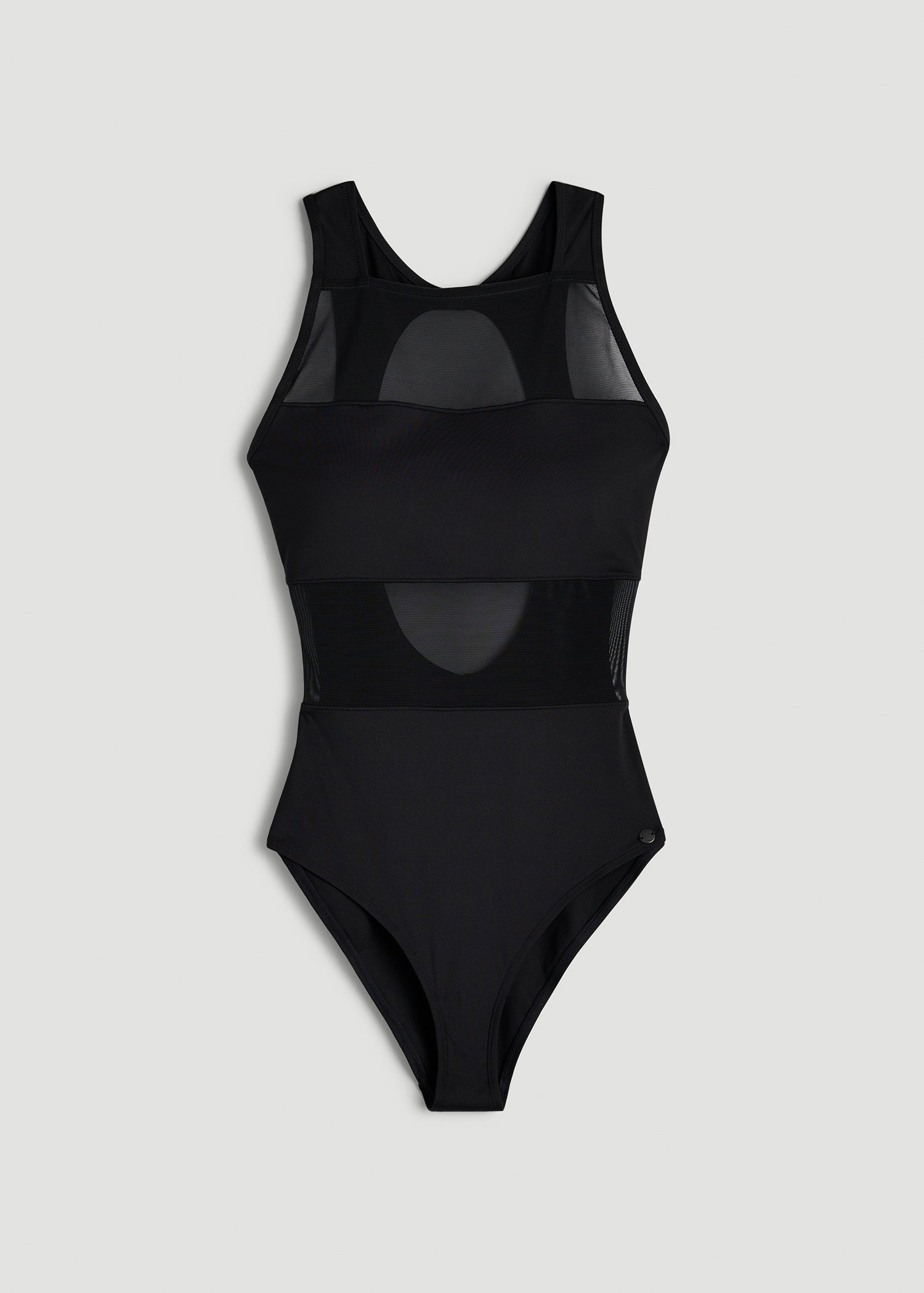 High Neck Mesh One Piece Swimsuit for Tall Women in Deep Black