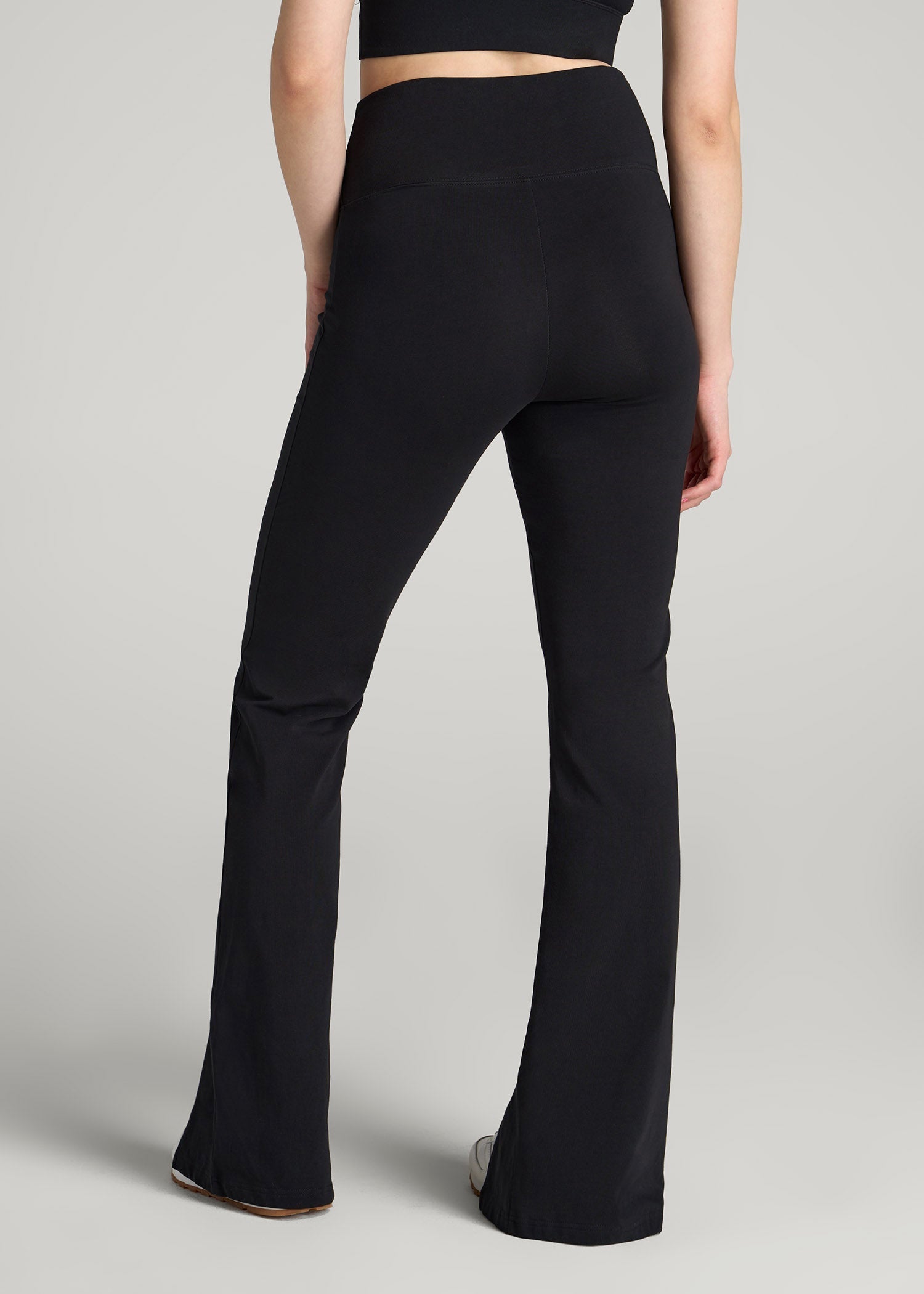 High Rise Split Flare Cotton Leggings for Tall Women in Black