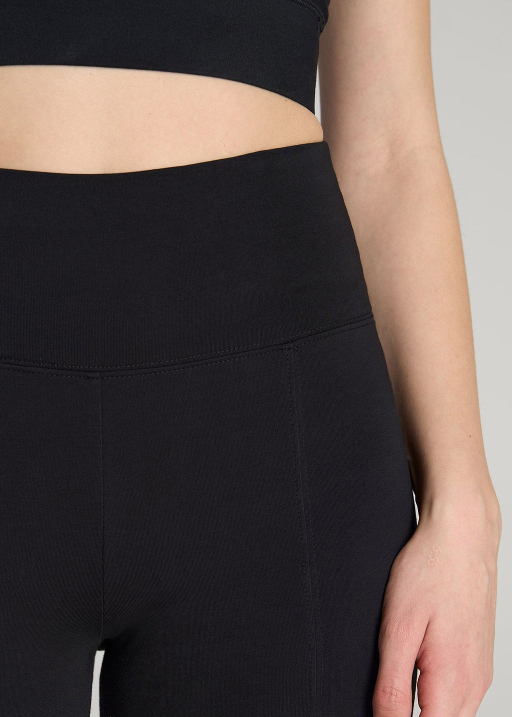 High Rise Split Flare Cotton Leggings for Tall Women in Black