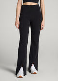 High Rise Split Flare Cotton Leggings for Tall Women in Black