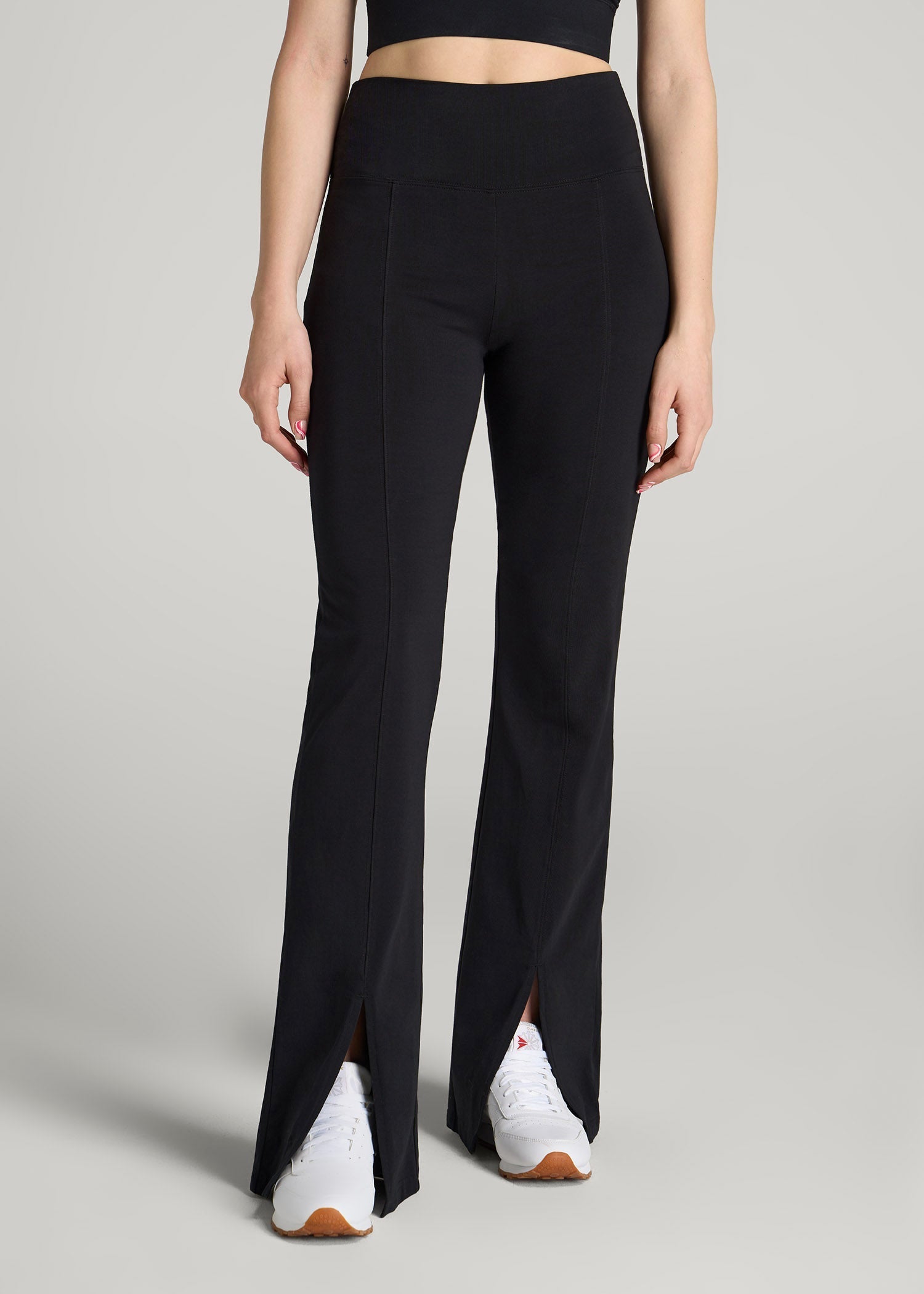 High Rise Split Flare Cotton Leggings for Tall Women in Black