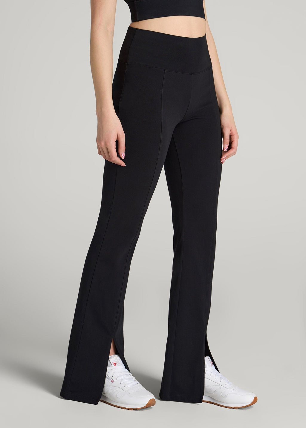 High Rise Split Flare Cotton Leggings for Tall Women in Black