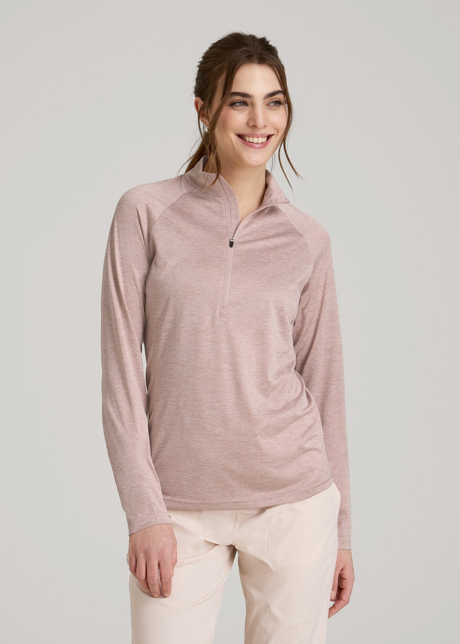 Long Sleeve Active Half-Zip Pullover Jacket for Tall Women in Desert Rose Mix