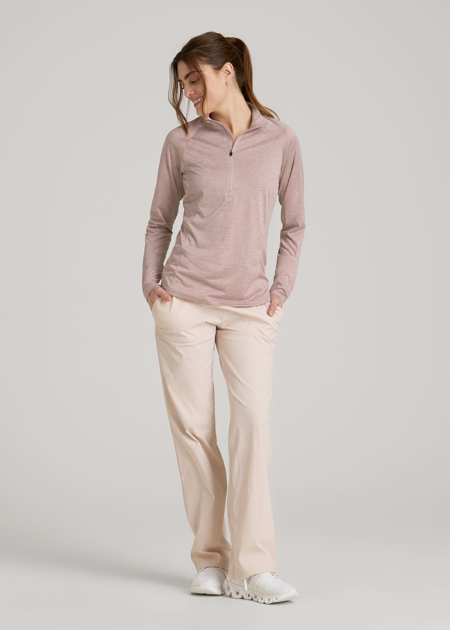 Long Sleeve Active Half-Zip Pullover Jacket for Tall Women in Desert Rose Mix