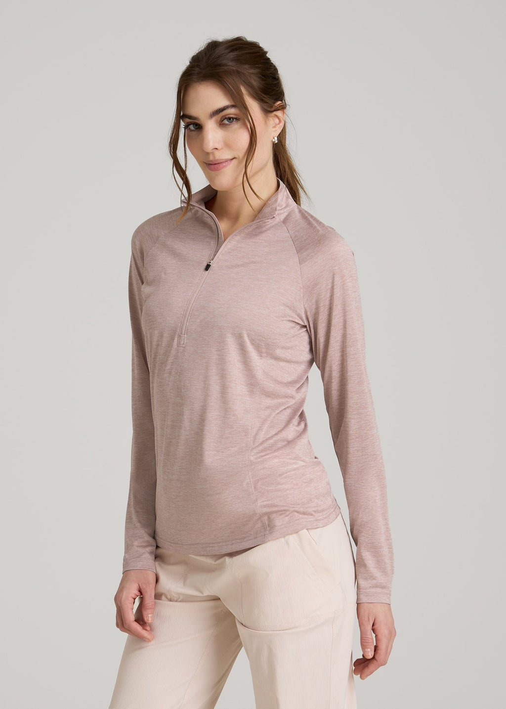 Long Sleeve Active Half-Zip Pullover Jacket for Tall Women in Desert Rose Mix