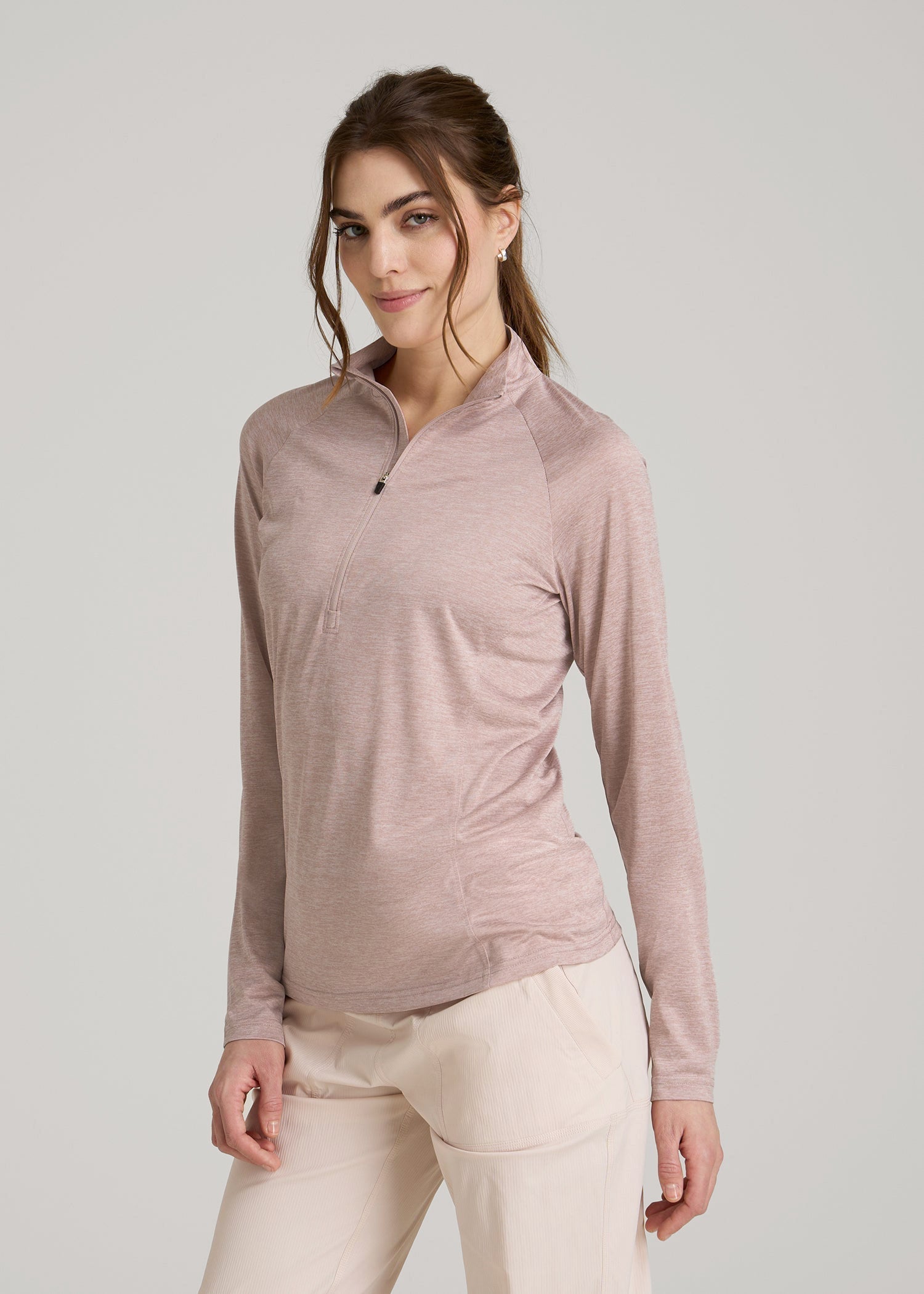 Long Sleeve Active Half-Zip Pullover Jacket for Tall Women in Desert Rose Mix
