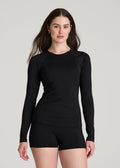 Long Sleeve Crewneck Rashguard for Tall Women in Deep Black
