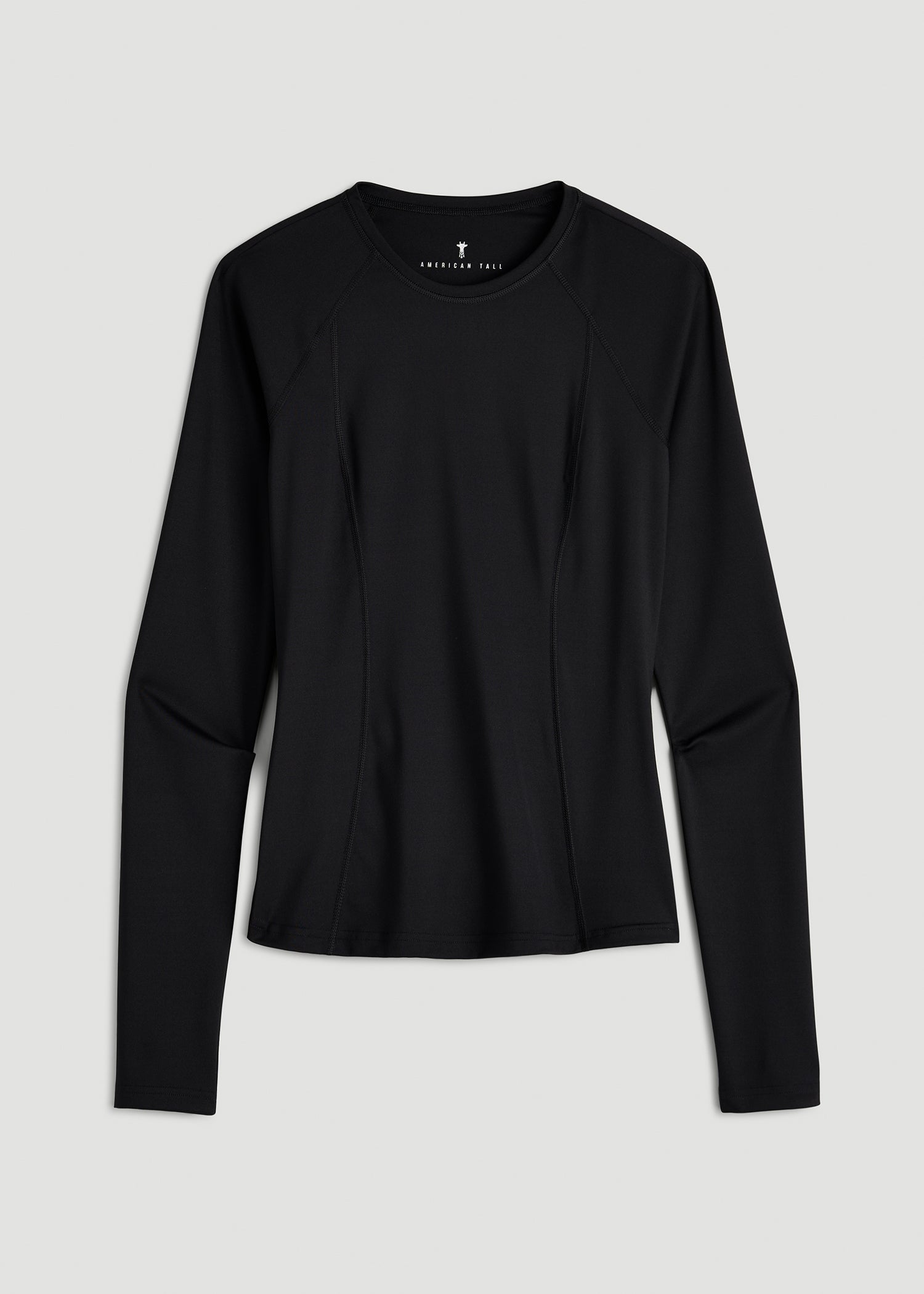 Long Sleeve Crewneck Rashguard for Tall Women in Deep Black
