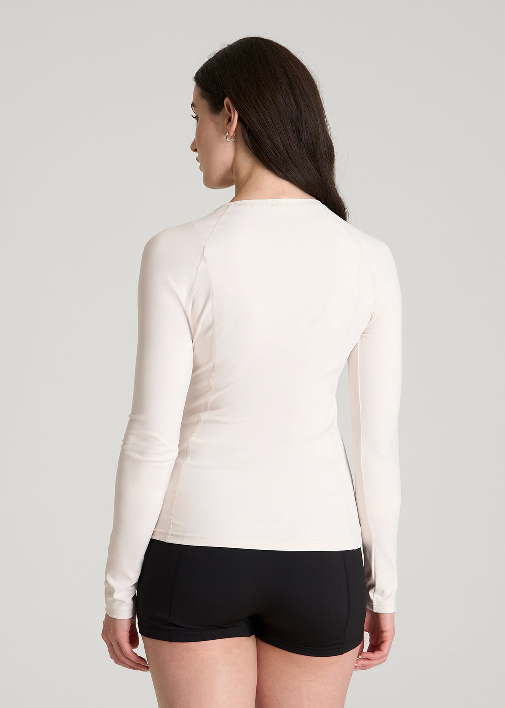 Long Sleeve Crewneck Rashguard for Tall Women in White Sand