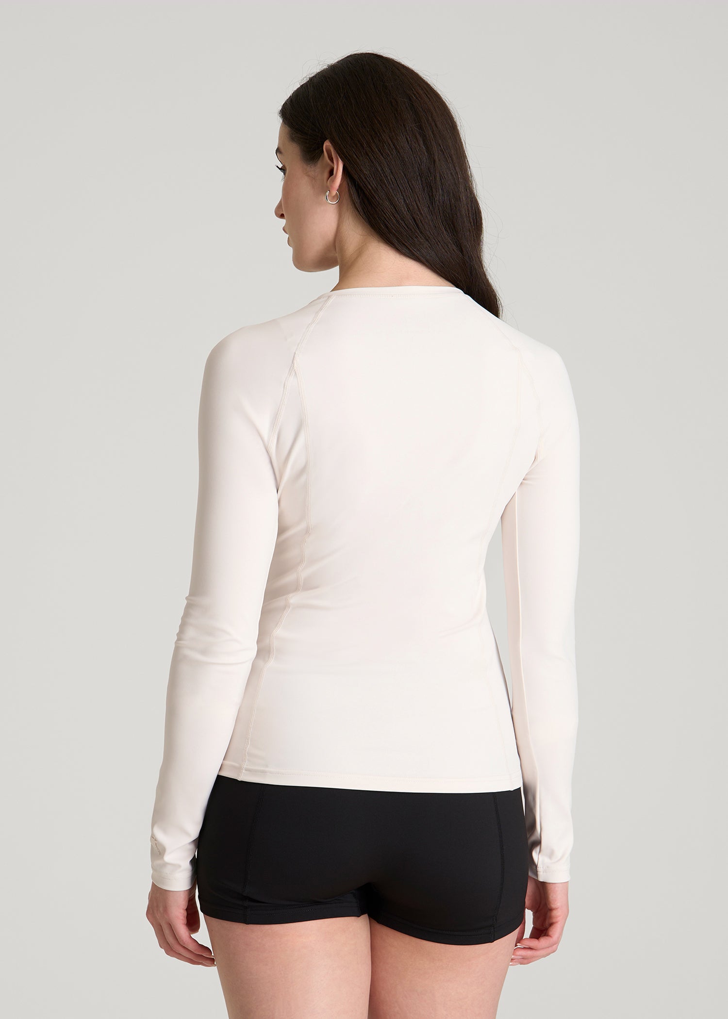 Long Sleeve Crewneck Rashguard for Tall Women in White Sand