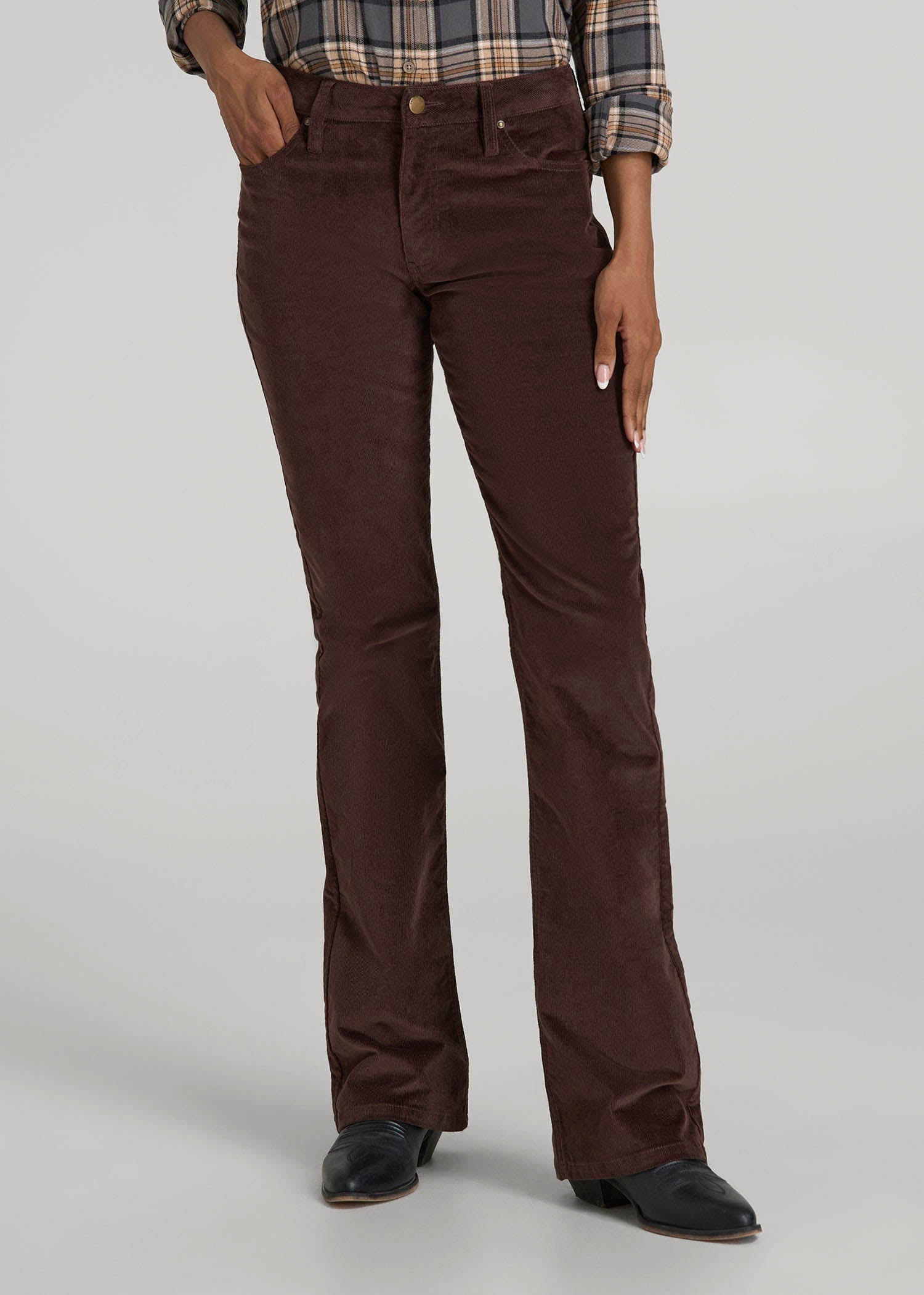 Mid-Rise Mini Bootcut Corduroy Pants for Tall Women in Espresso