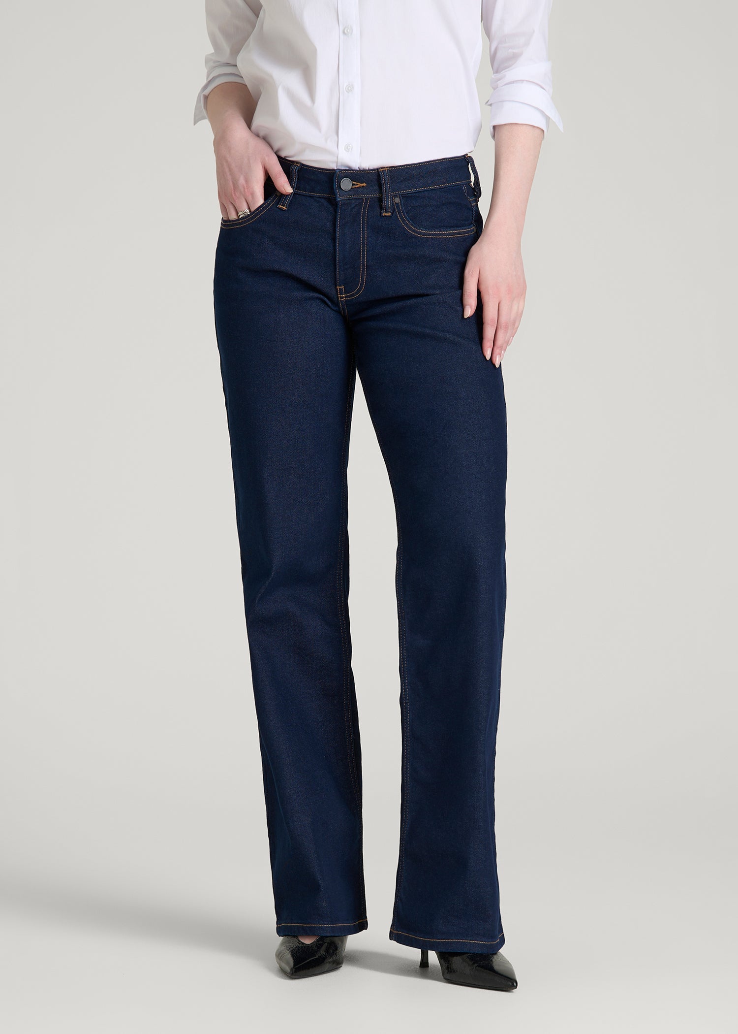 Quinn Mid-Rise Relaxed Fit Jeans for Tall Women in Deep Indigo Wash