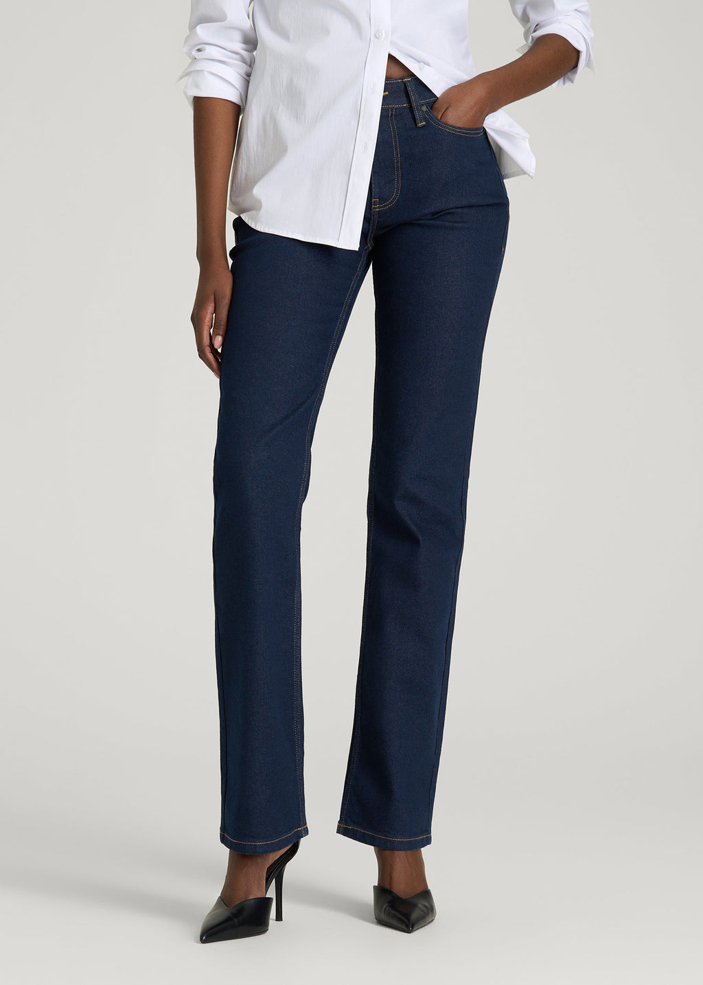 Sadie Mid-Rise Straight Fit Jeans for Tall Women in Deep Indigo Wash