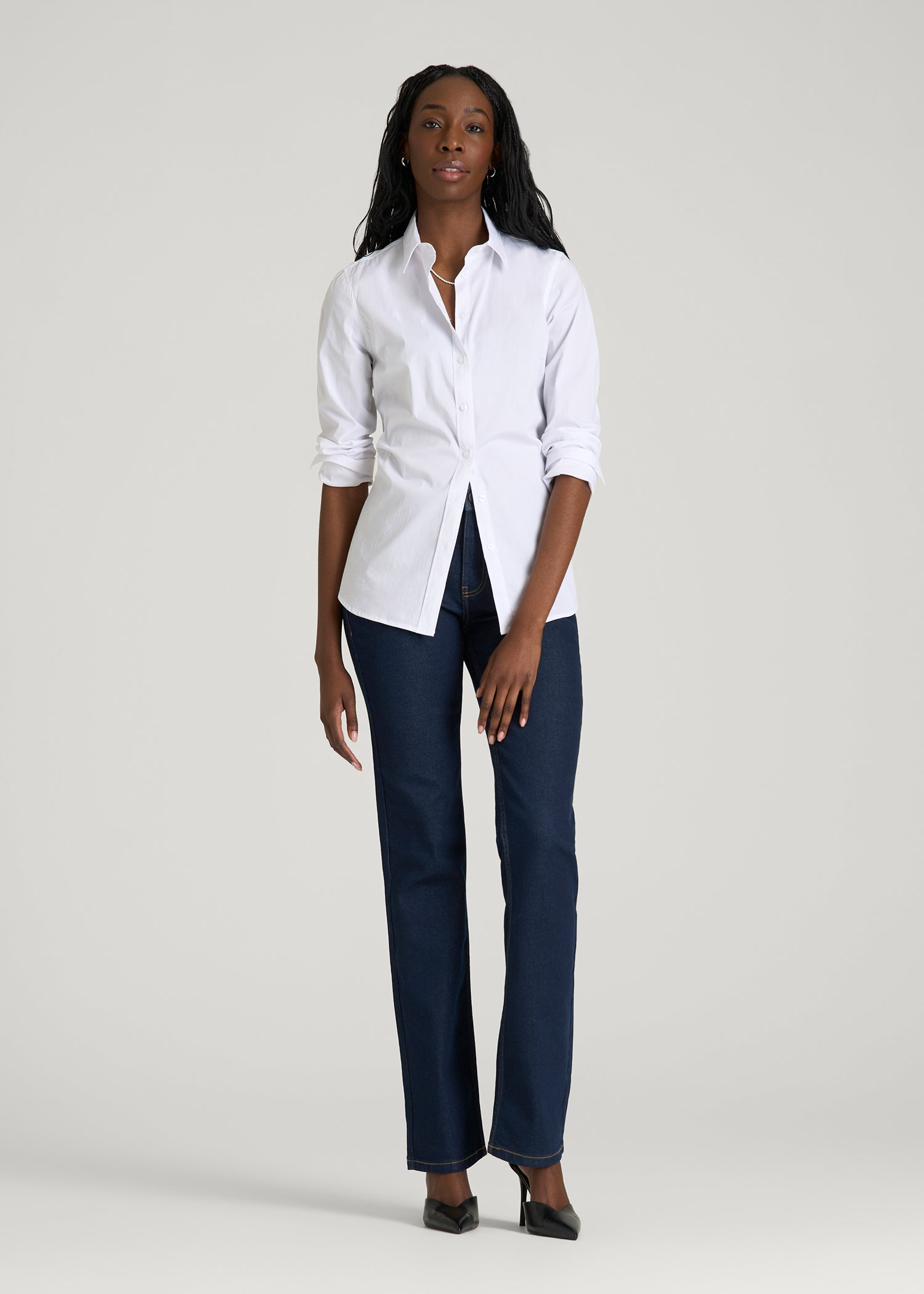 Sadie Mid-Rise Straight Fit Jeans for Tall Women in Deep Indigo Wash