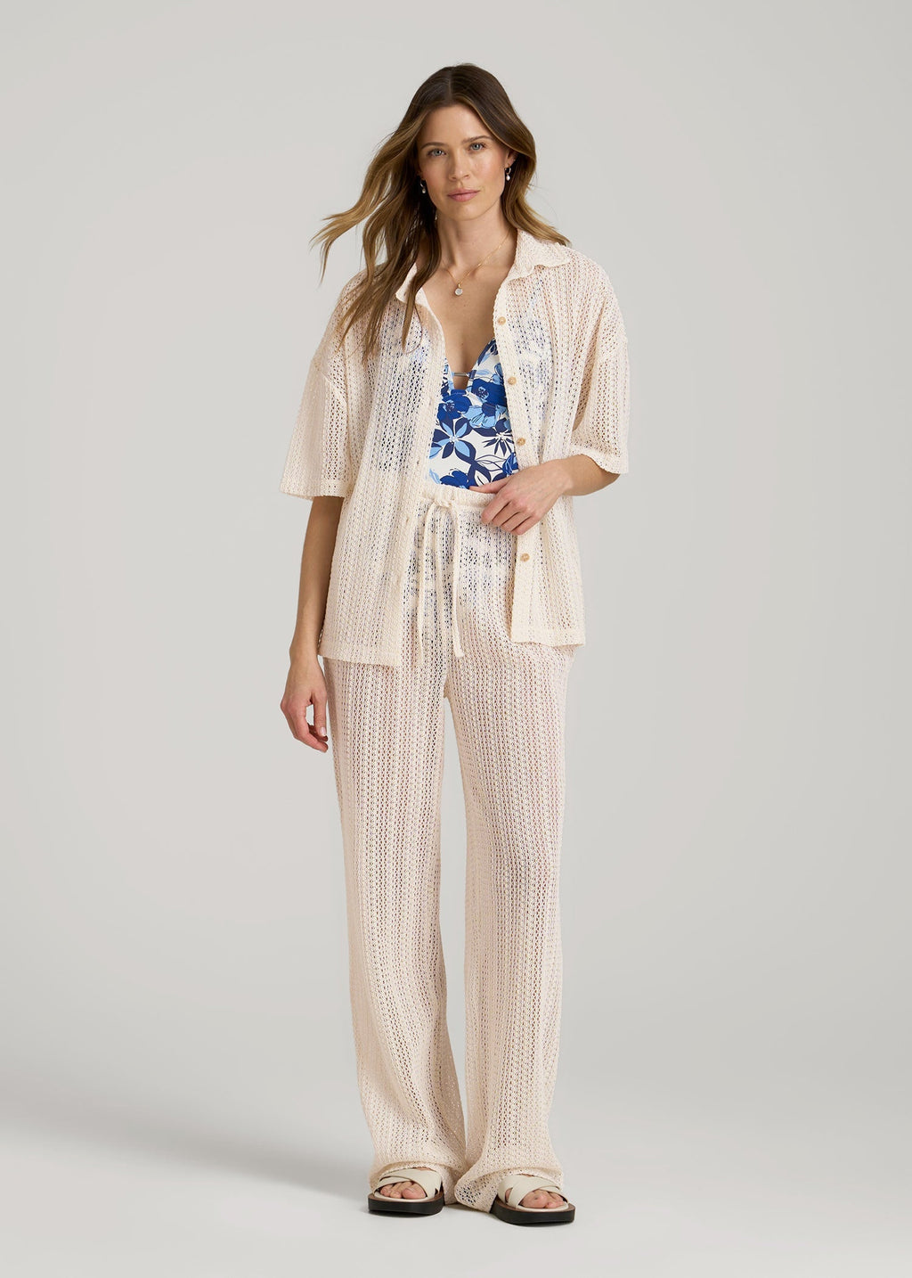 Openwork Knit Pants for Tall Women in Natural