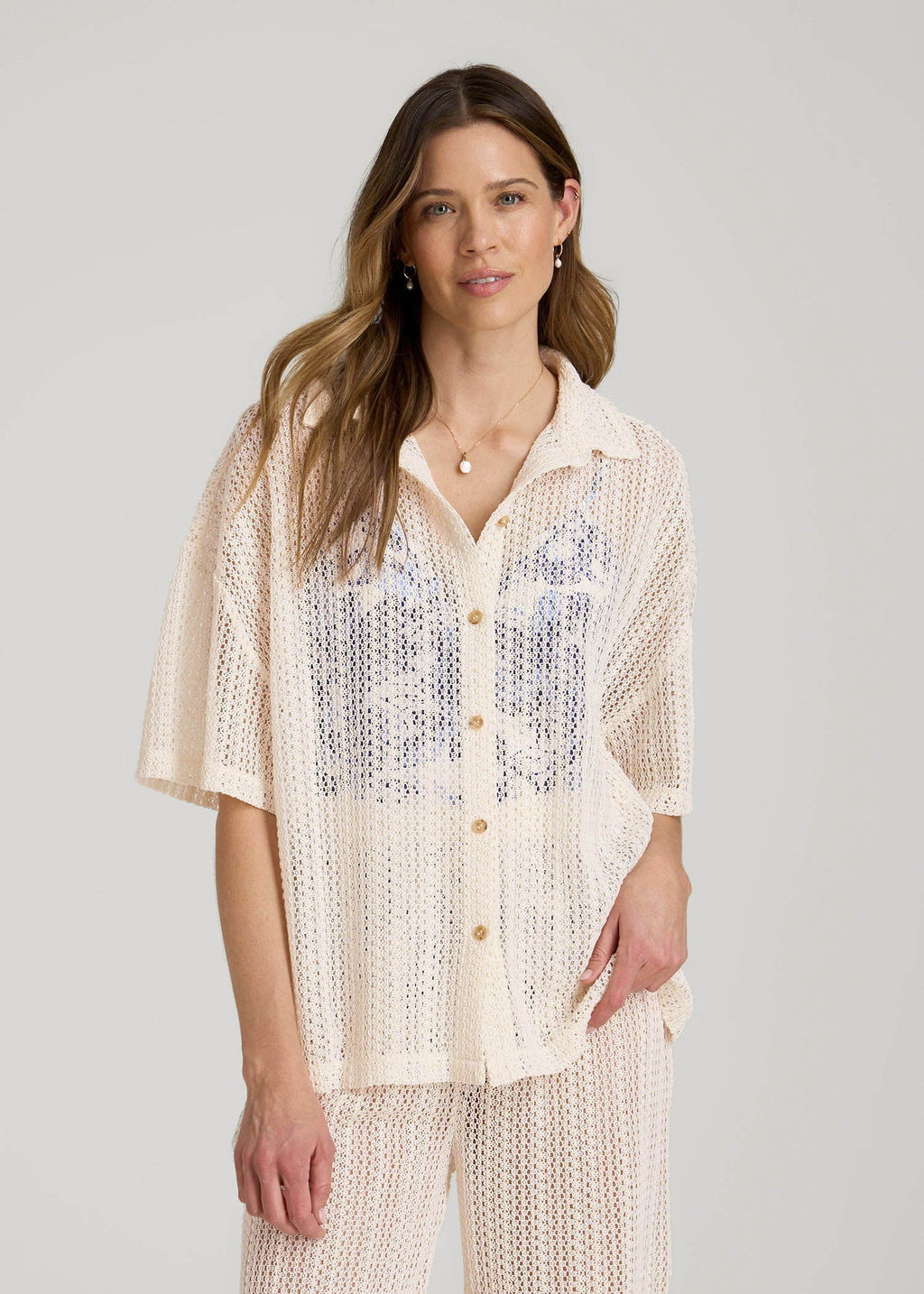 Openwork Loose Knit Top for Tall Women in Natural