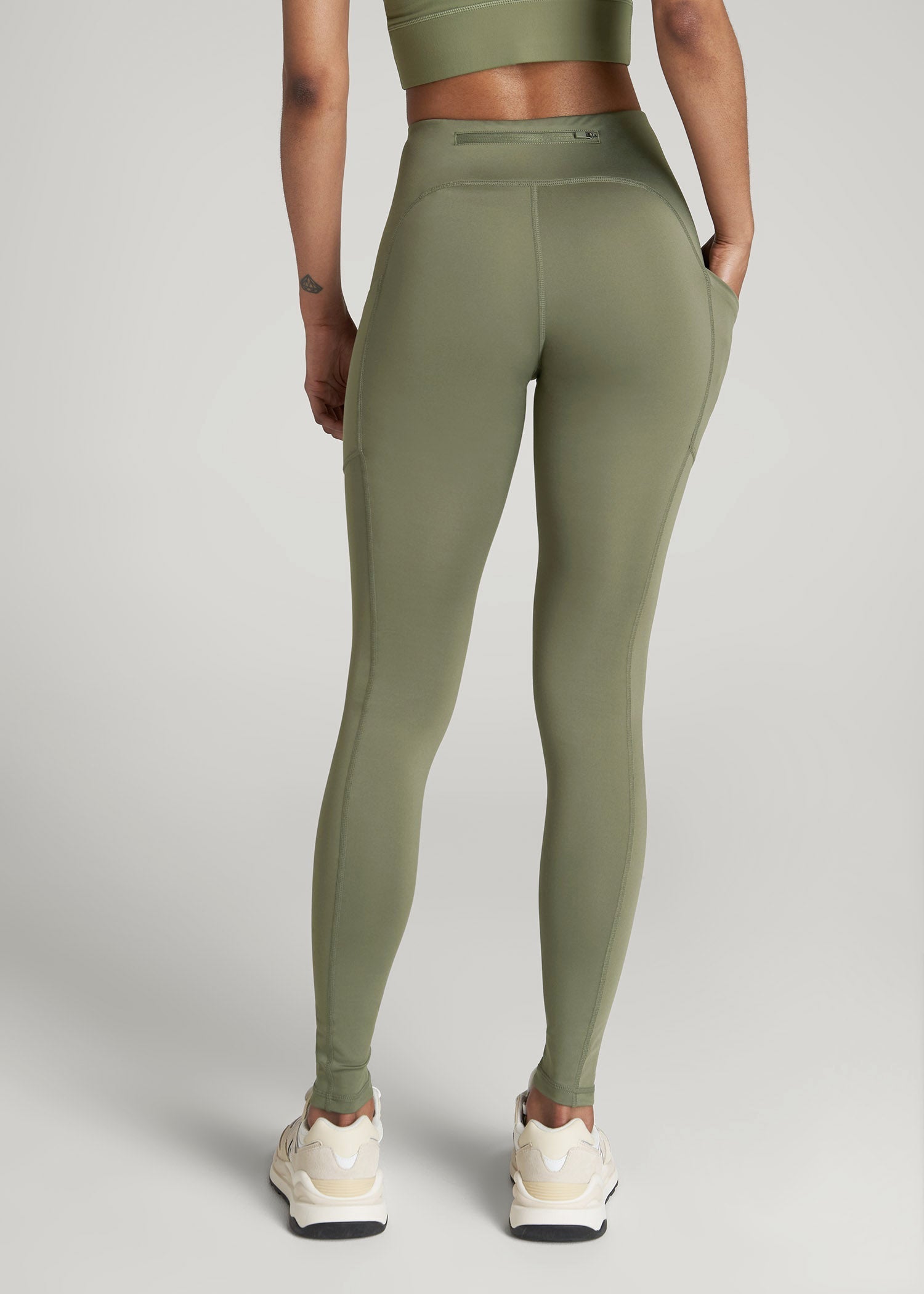 Women's Active Leggings with Pockets for Tall Women in Olive