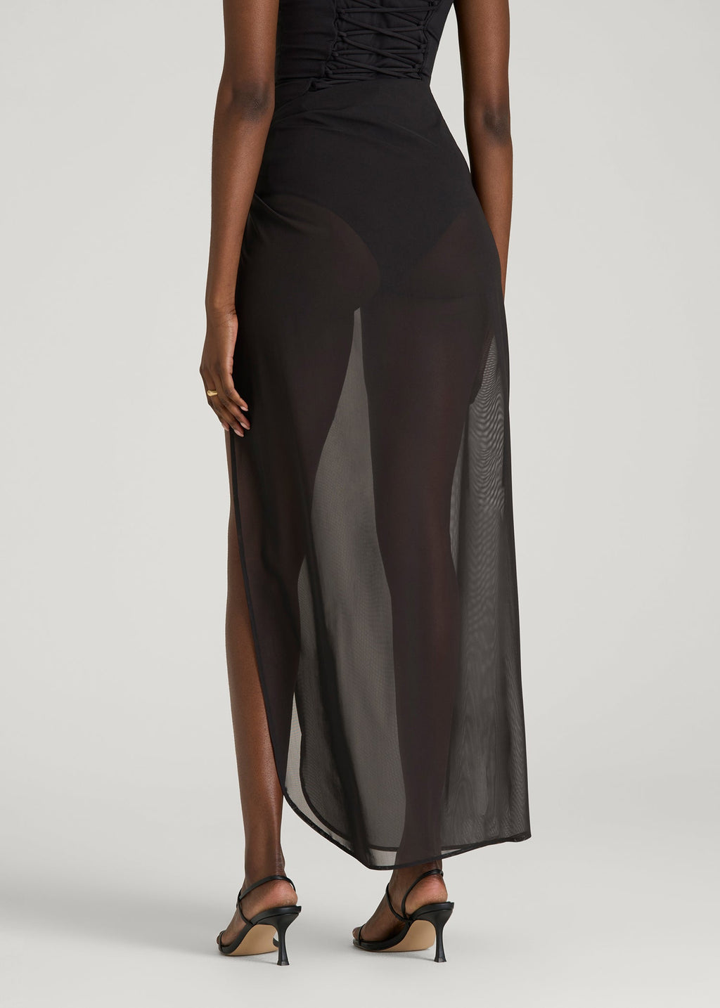 Power Mesh Long Sarong for Tall Women in Deep Black