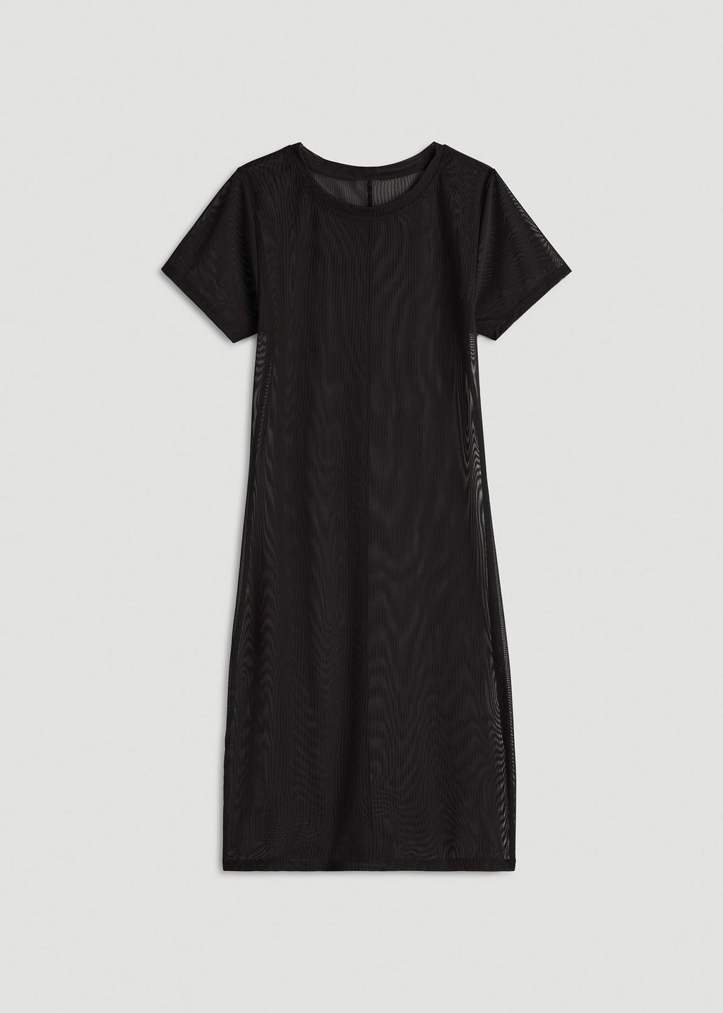 Power Mesh Fitted Short Sleeve Mini Dress for Tall Women in Deep Black