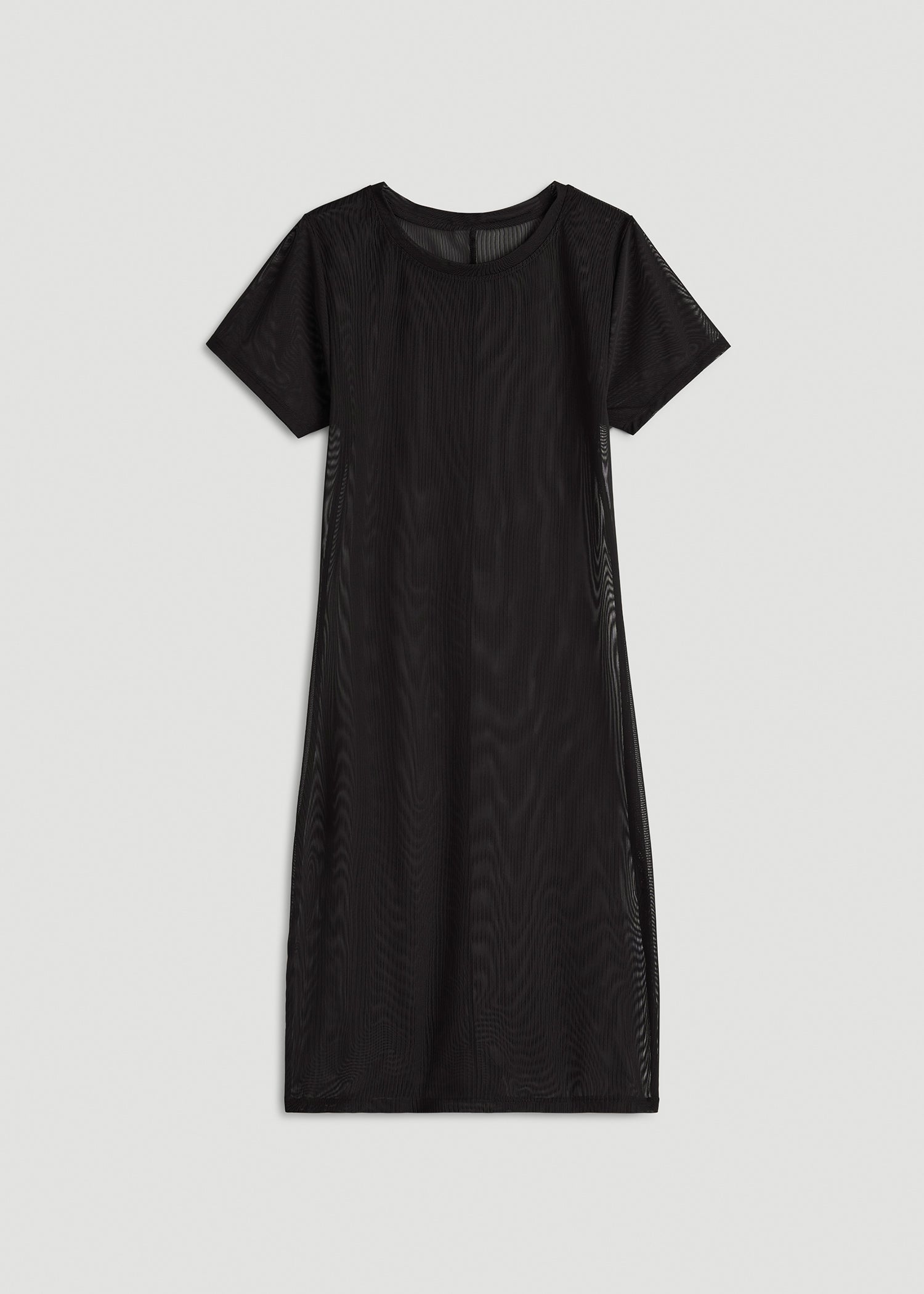 Power Mesh Fitted Short Sleeve Mini Dress for Tall Women in Deep Black