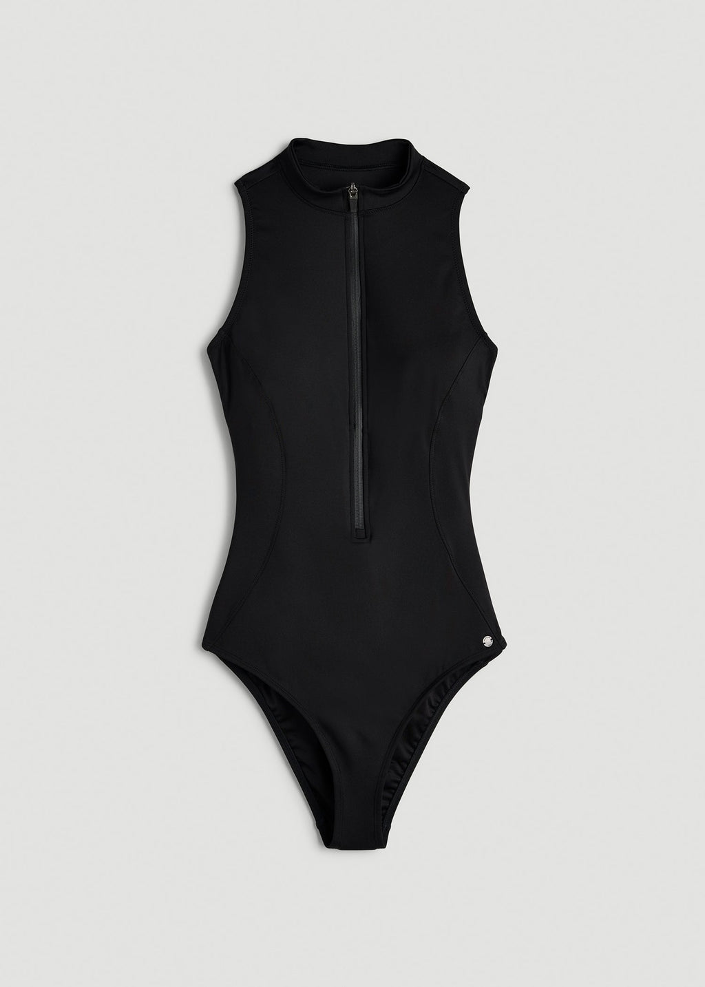 Quarter Zip Cinched One Piece Swimsuit for Tall Women in Deep Black