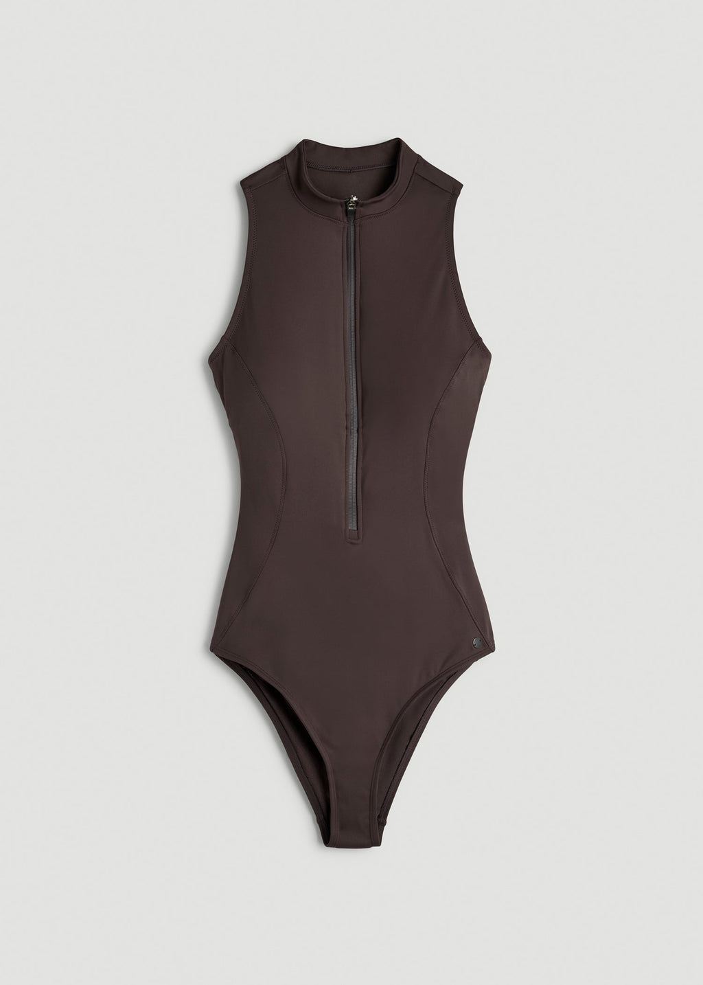 Quarter Zip Cinched One Piece Swimsuit for Tall Women in Espresso