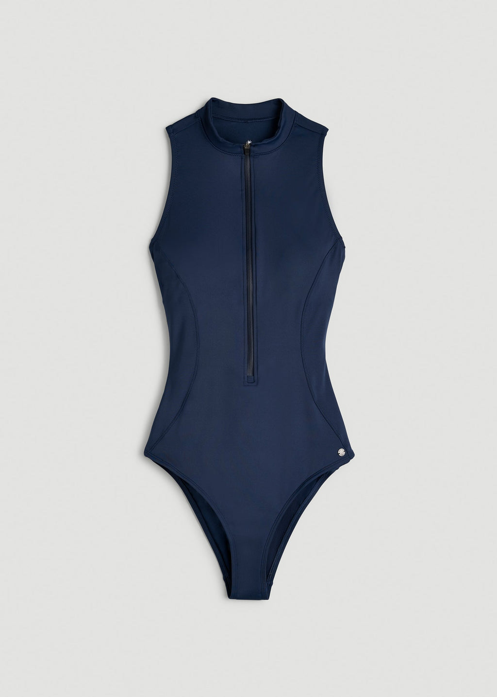 Quarter Zip Cinched One Piece Swimsuit for Tall Women in Navy Blue