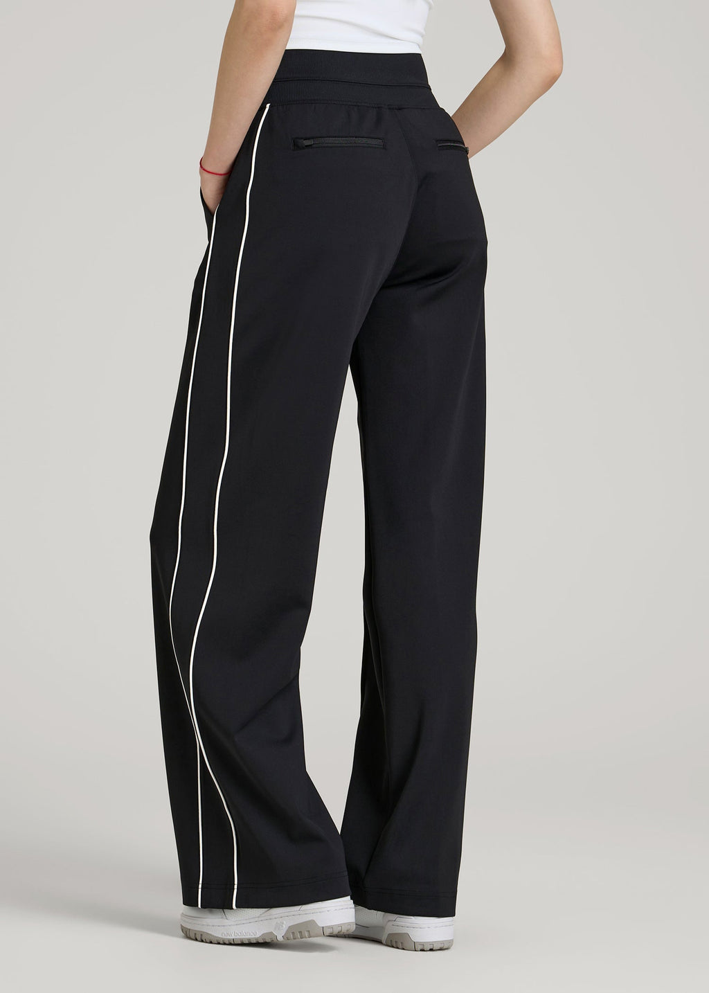 Track Pants with Piping for Tall Women in Black