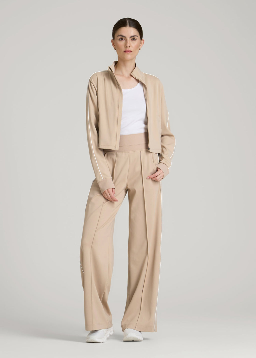 Track Pants with Piping for Tall Women in Clay