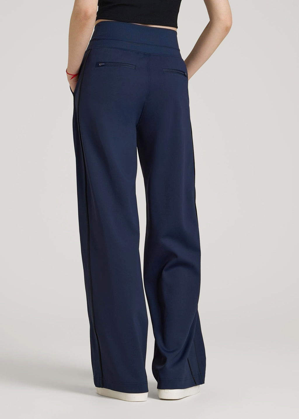 Track Pants with Piping for Tall Women in Navy