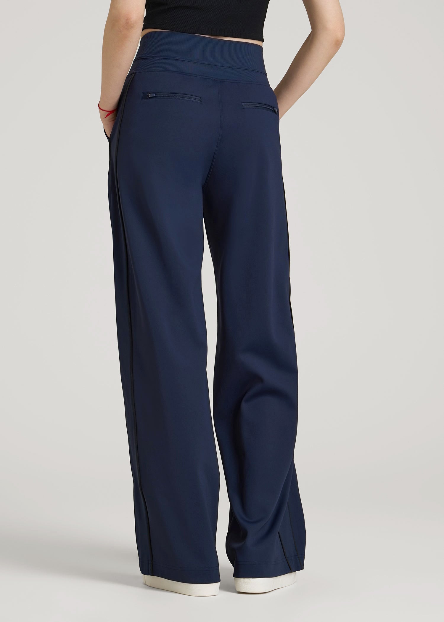 Track Pants with Piping for Tall Women in Navy