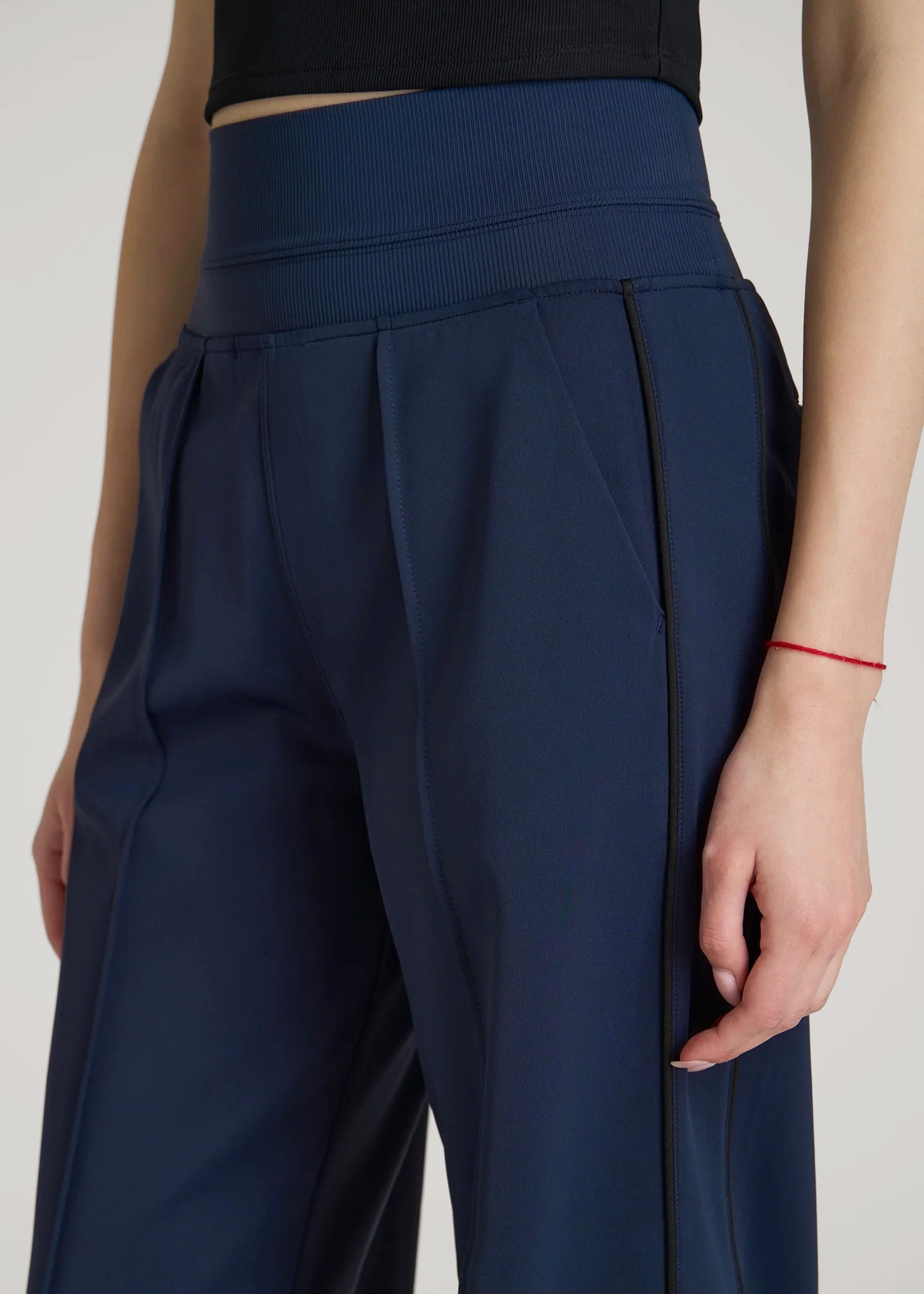 Track Pants with Piping for Tall Women in Navy