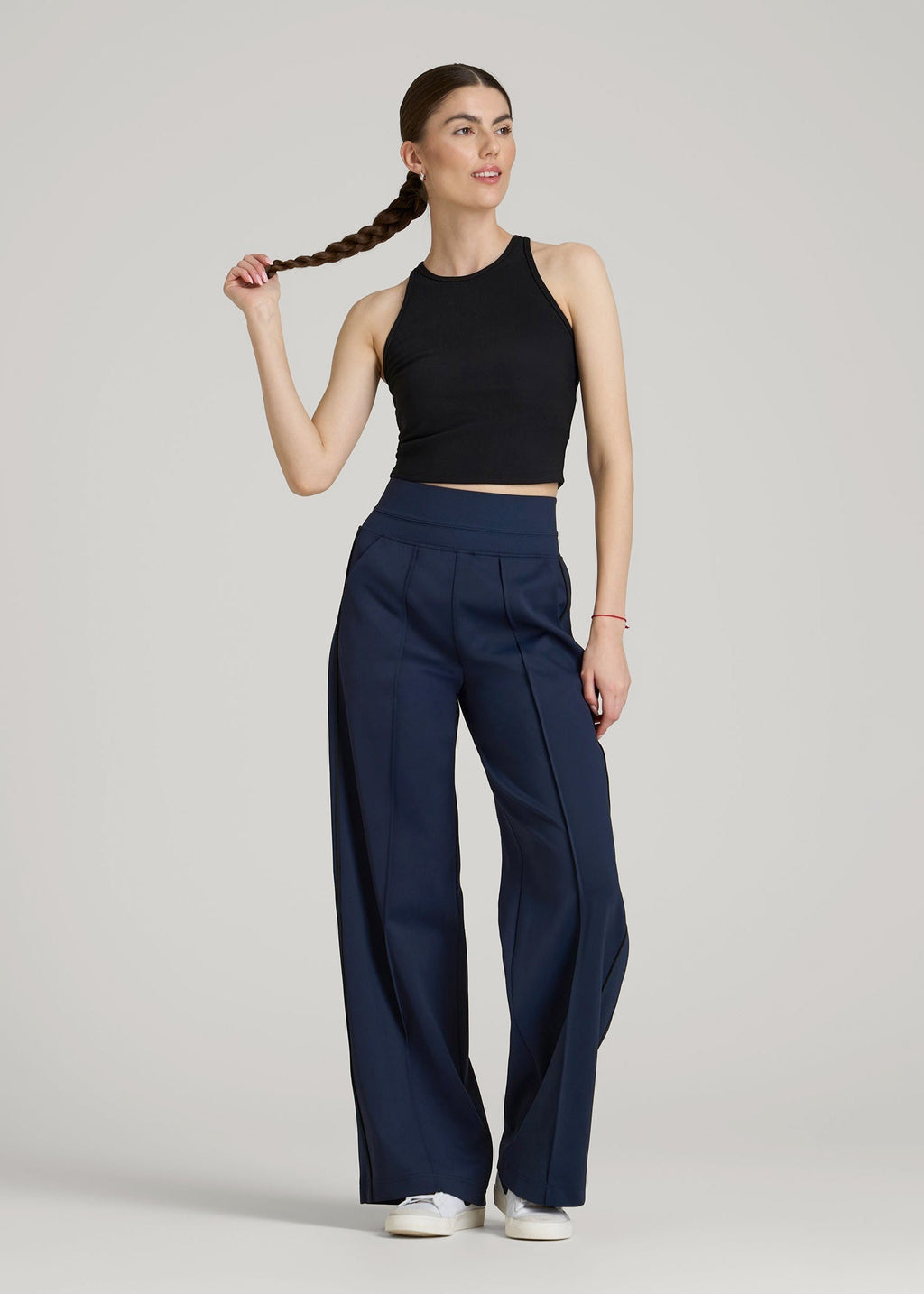 Track Pants with Piping for Tall Women in Navy