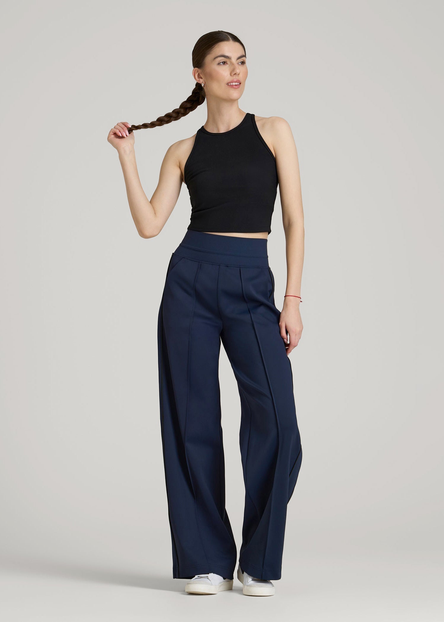 Track Pants with Piping for Tall Women in Navy