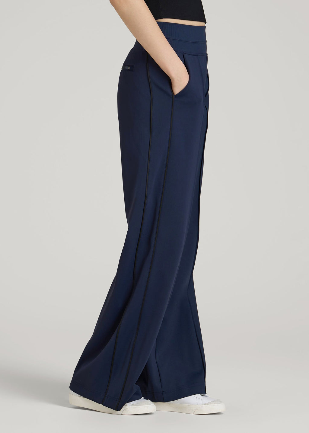 Track Pants with Piping for Tall Women in Navy