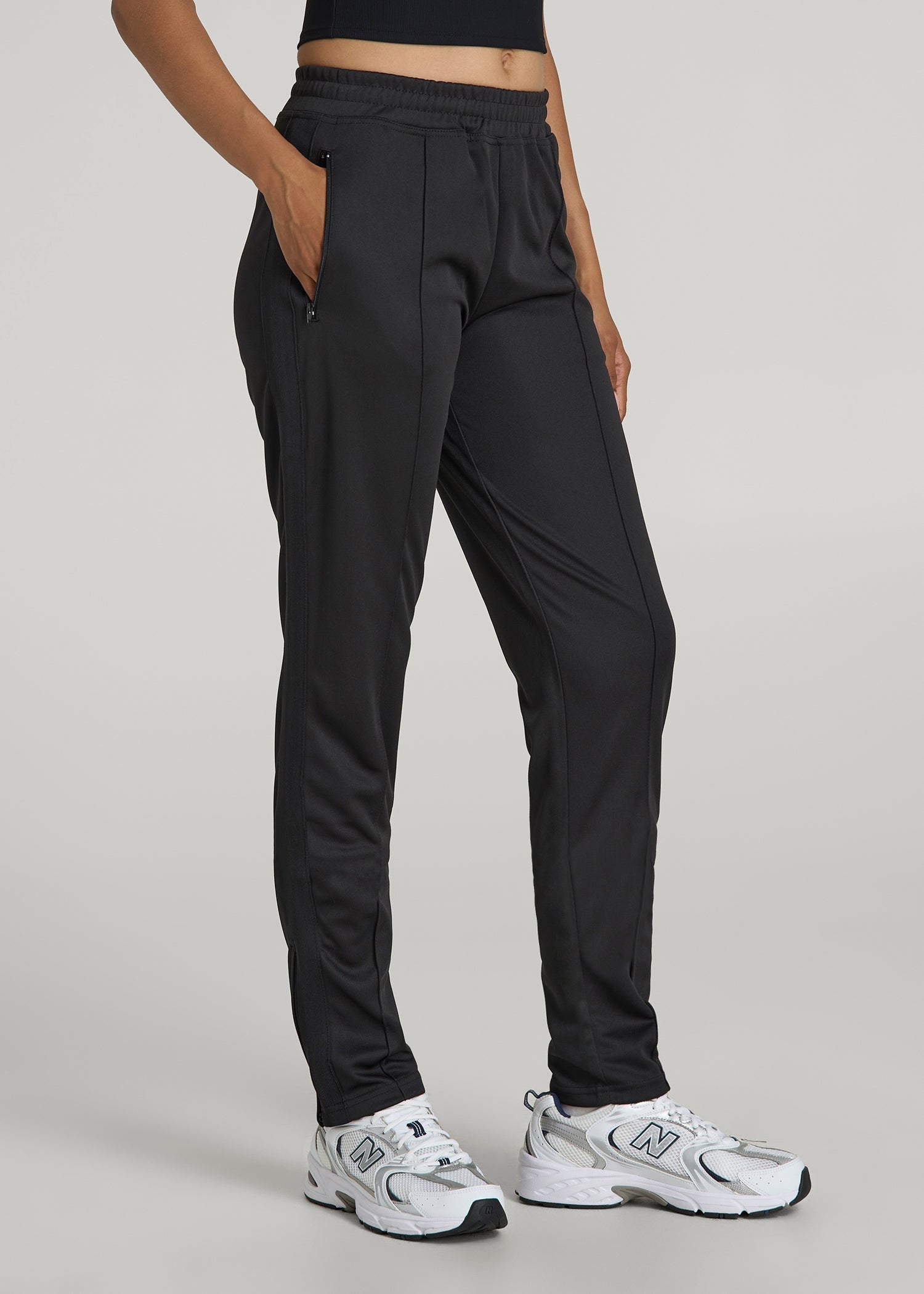 Ultra Lightweight Tricot Athletic Stripe Pants for Tall Women in Black And Black
