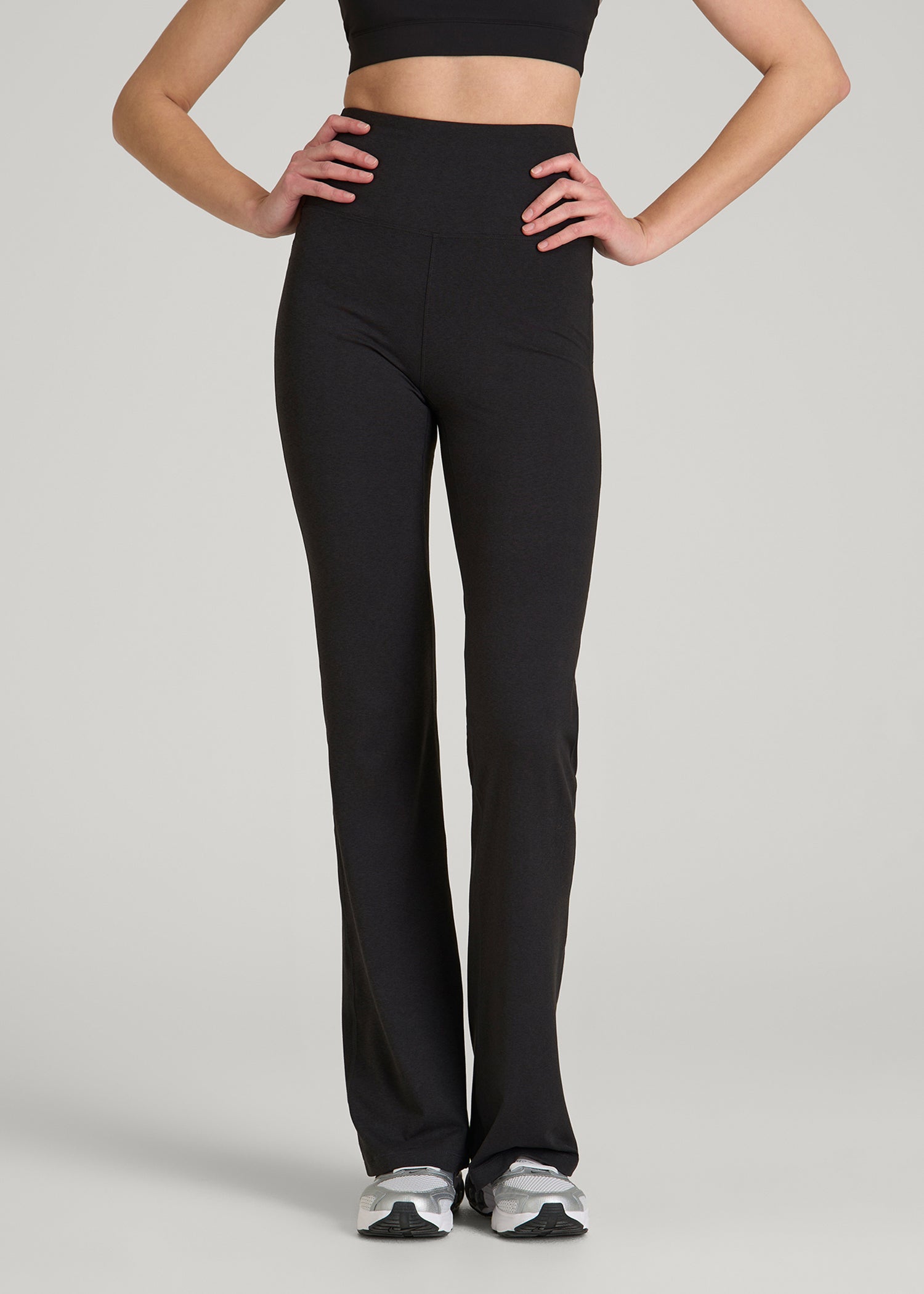 Ultra Soft High Rise Flare Yoga Pants for Tall Women in Black Mix