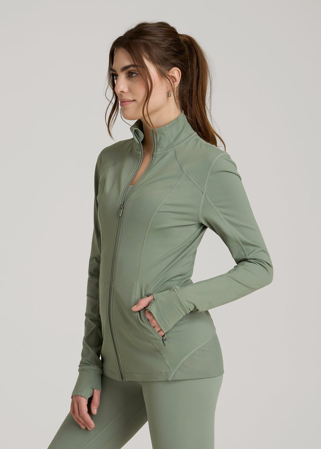 Women's Athletic Zip-Up Jacket for Tall Women in Dark Seagrass