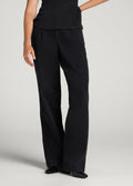 Wide Leg Pleated Denim Trousers for Tall Women in Onyx Black Wash