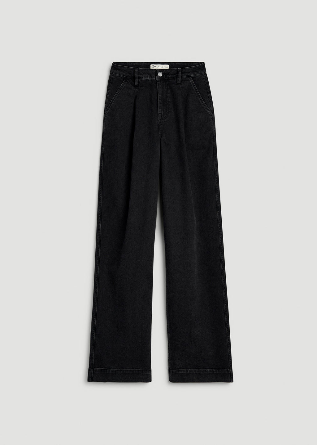 Wide Leg Pleated Denim Trousers for Tall Women in Onyx Black Wash