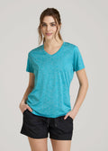 Short Sleeve Active V Neck T-Shirt for Tall Women in Scuba Blue Mix