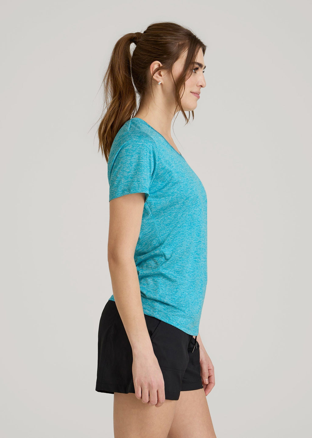 Short Sleeve Active V Neck T-Shirt for Tall Women in Scuba Blue Mix